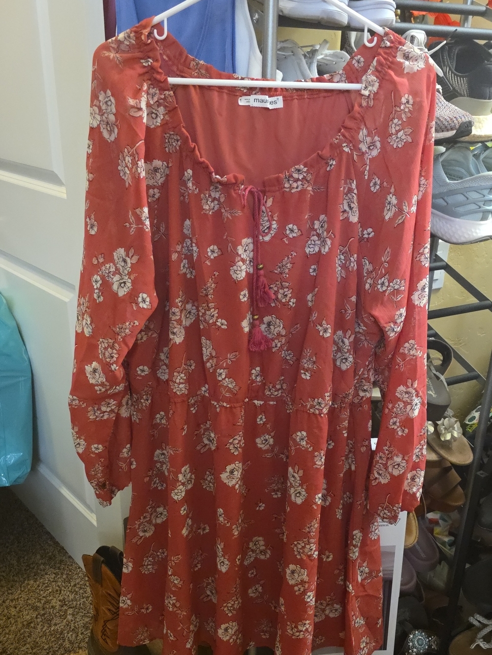 Maurices Rust Floral Tie-Front Maxi Dress